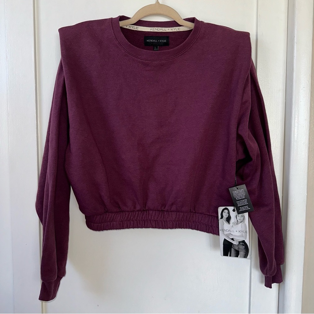 NWT Kendall + Kylie Padded Shoulders Plum Color Crewneck Sweater Size: Large